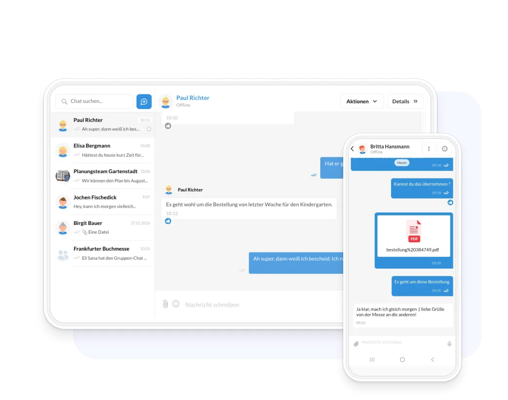 Chat in Elisana360 am Desktop und auf dem Smartphone