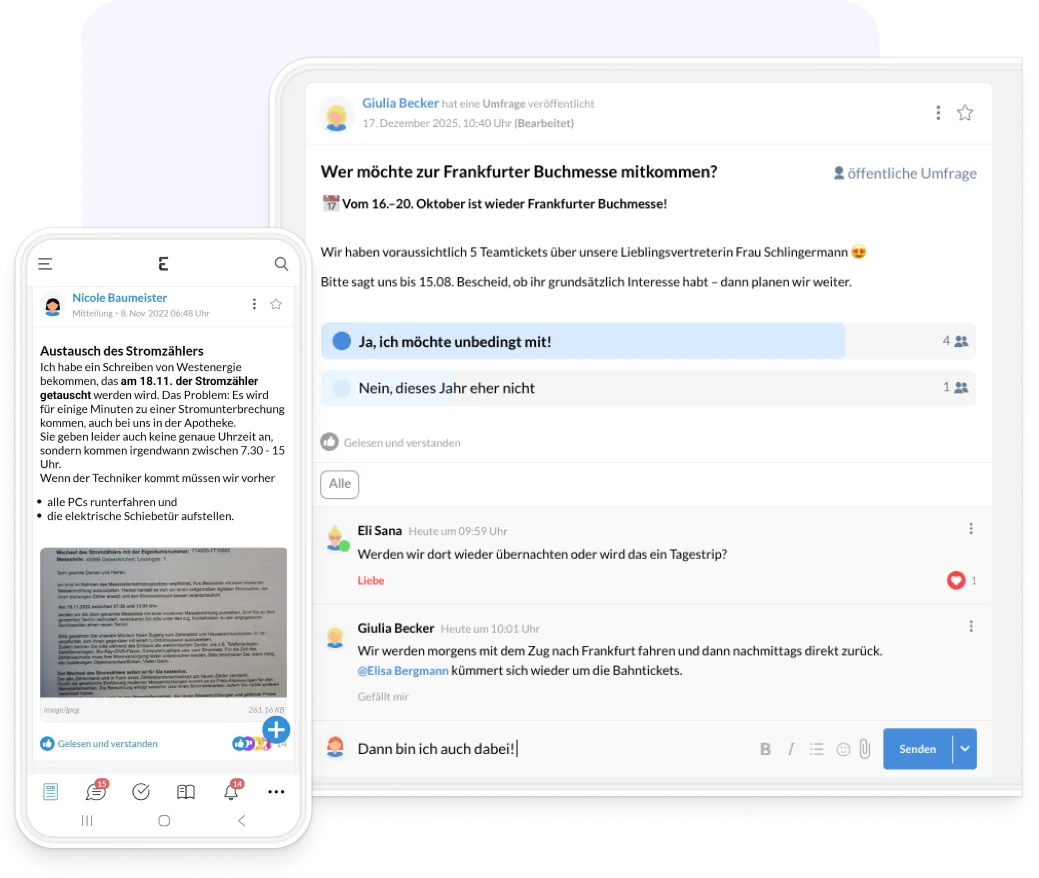 Meldung im Journal mit Lesebestätigungen am Desktop und auf dem Smartphone
