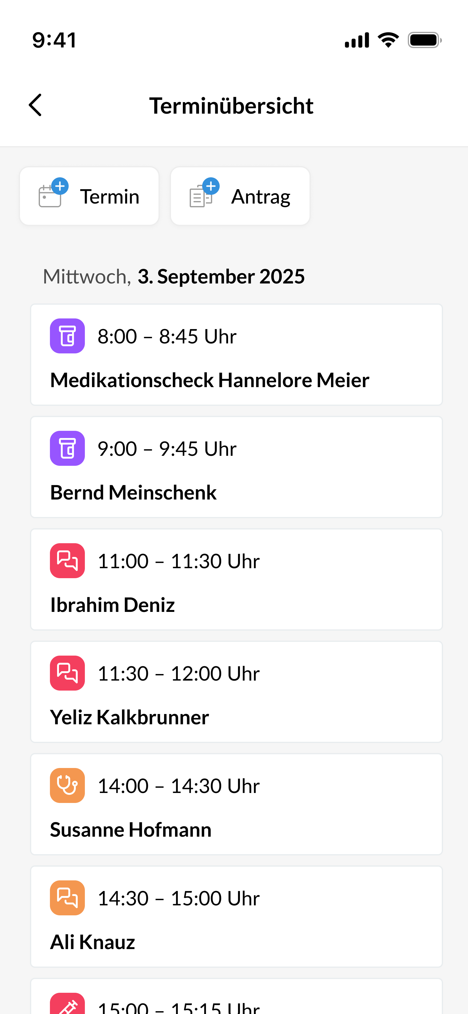 Elisana360 App-Ansicht