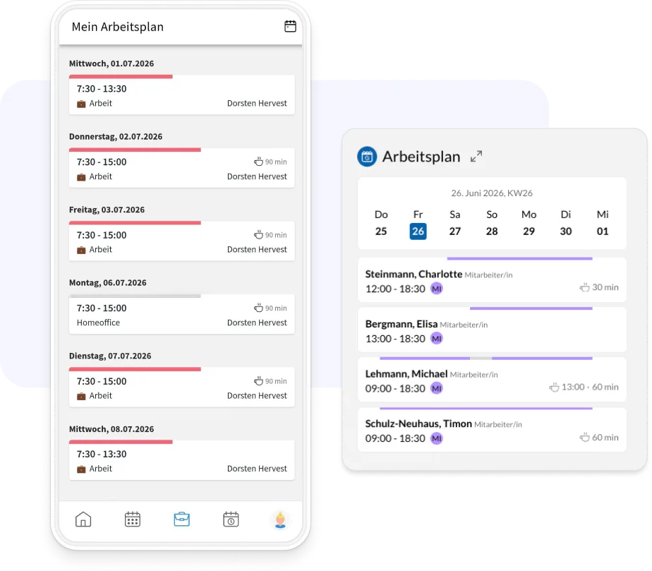 Persönlicher Arbeitsplan auf dem Smartphone in Elisana360